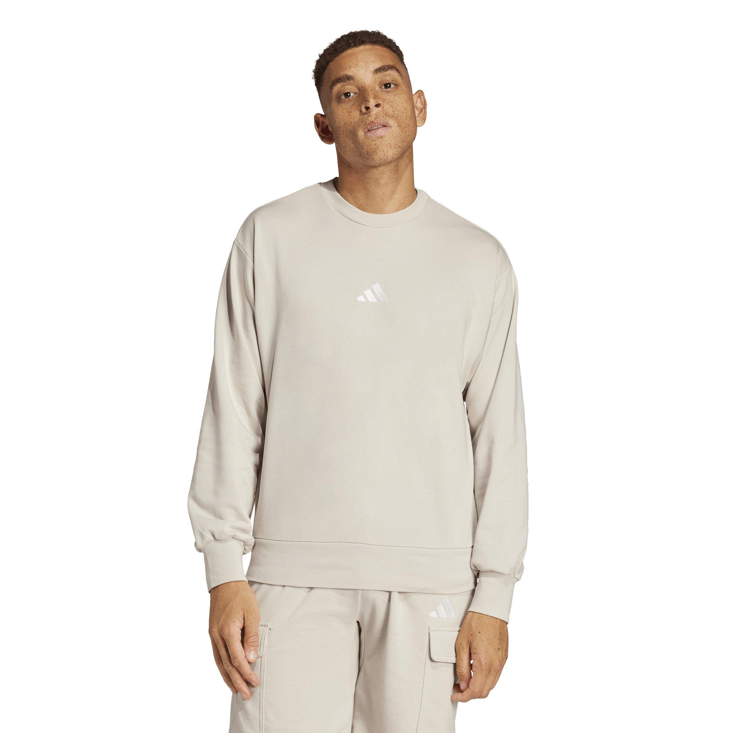adidas Men's Essentials Feelcozy French Terry Sweatshirt - Grey/White - GREY/WHITE